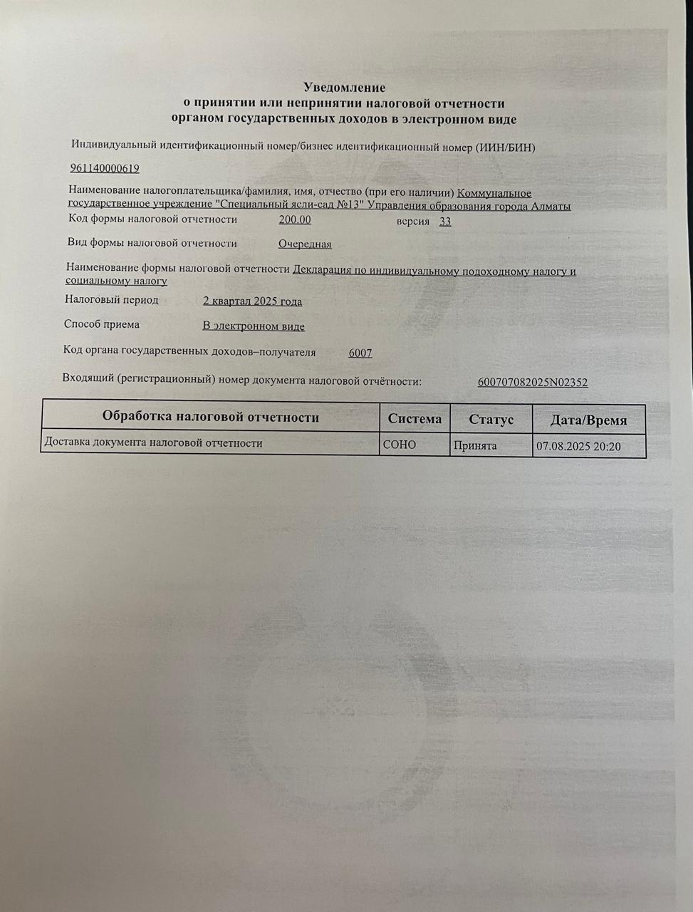 Отчет о доходах и расходах за 2 квартал 2025 года